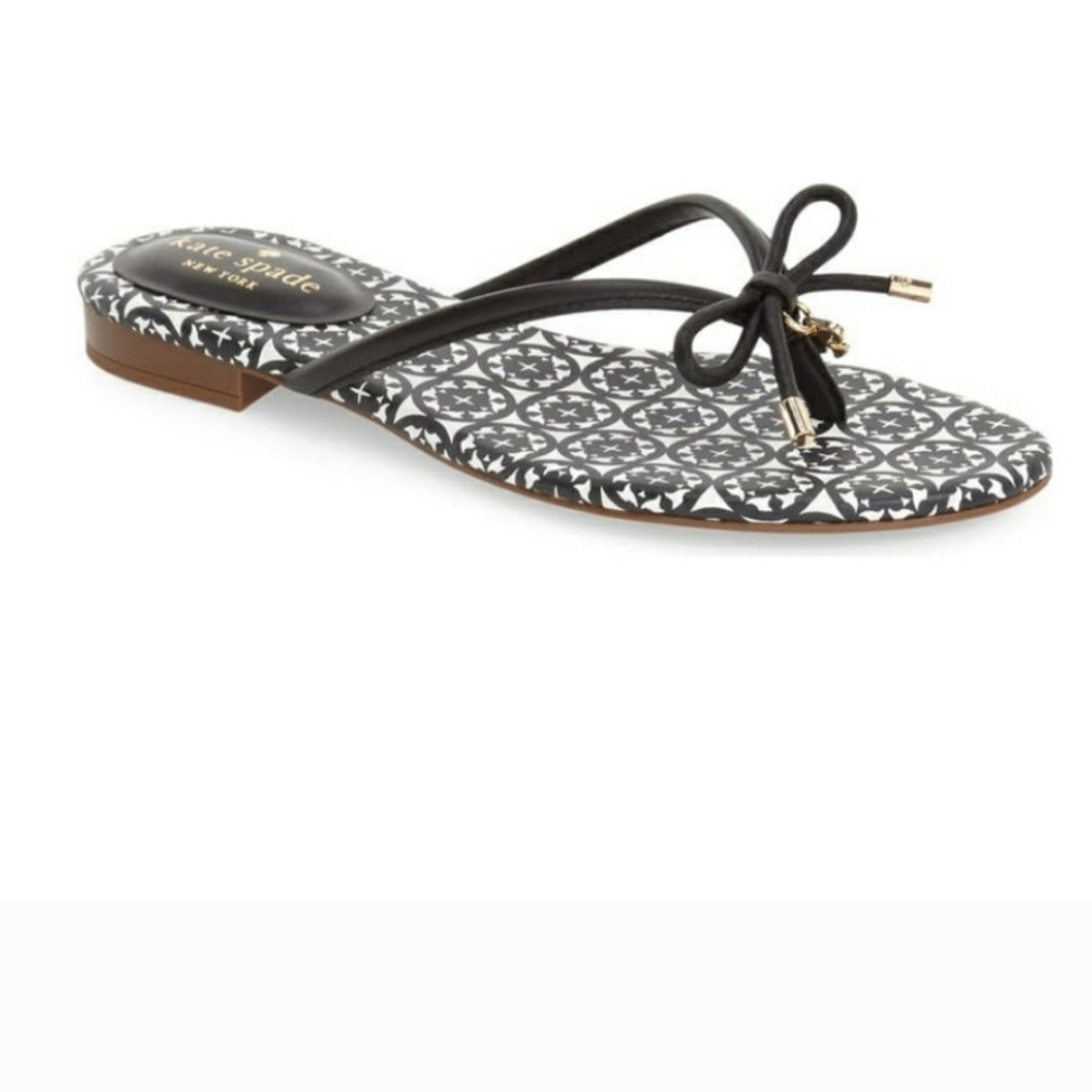 kate spade Black & White Geometric Bow Thong Sandals